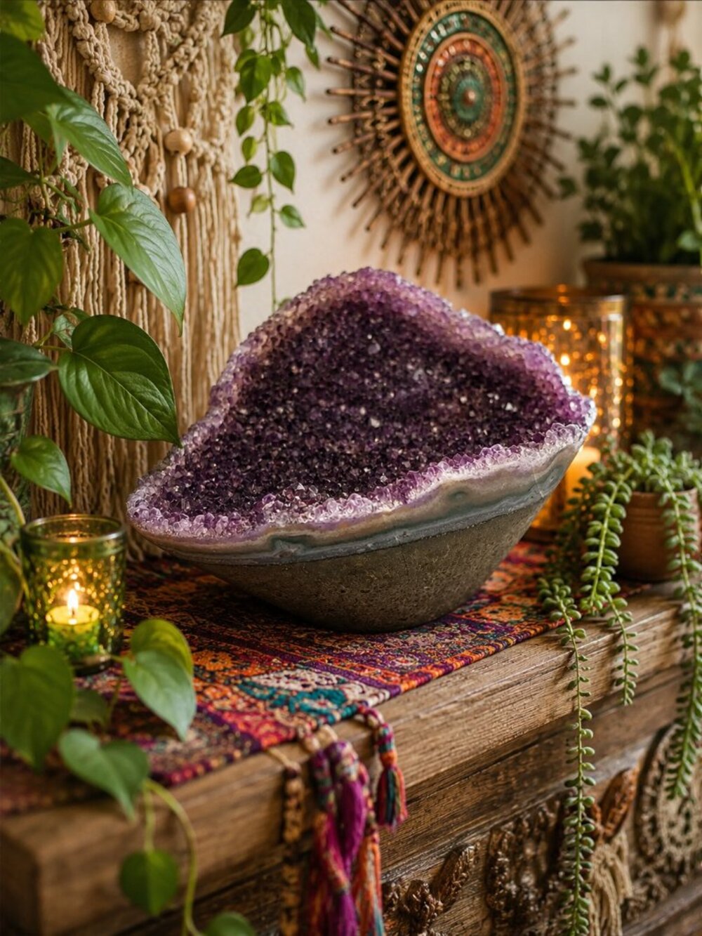 Amethyst Crystal Geode Slab - Deep Purple Edge Rock